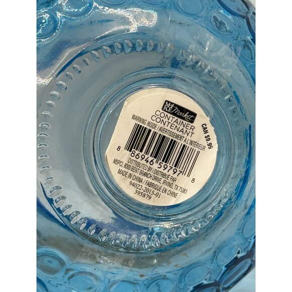 Blue Bubble Glass Hanging Candle Holder With Metal & Rope Handle - Picture 14 of 14